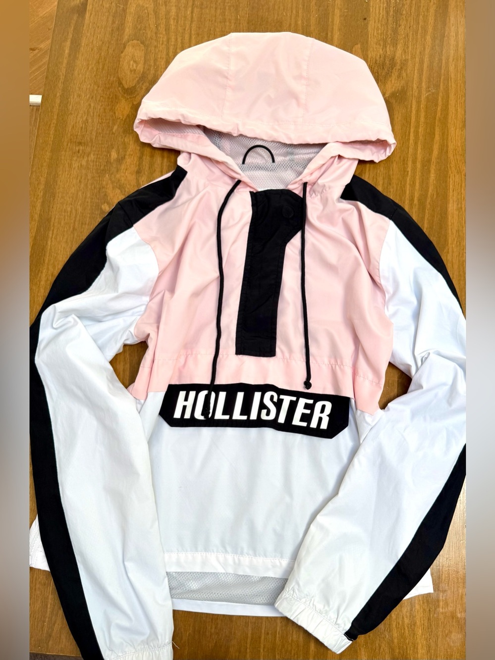 Hollister Colorblock Hooded Windbreaker Jacket - Pink/White/Black Size Small